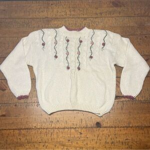 Vintage 90s Floral Cable Knit Sweater by‎ Maggie Lawrence